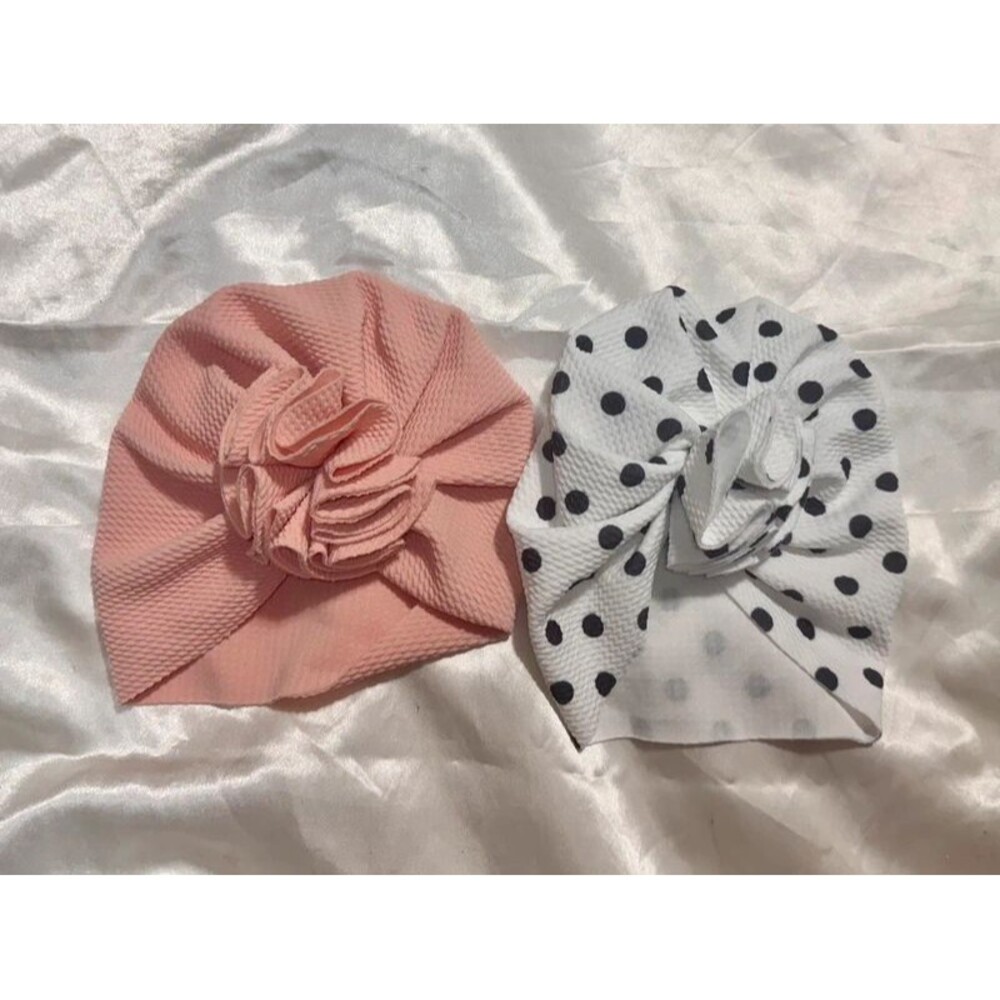 2 Baby Girl Hats 3-6M Pink & Polka Dot